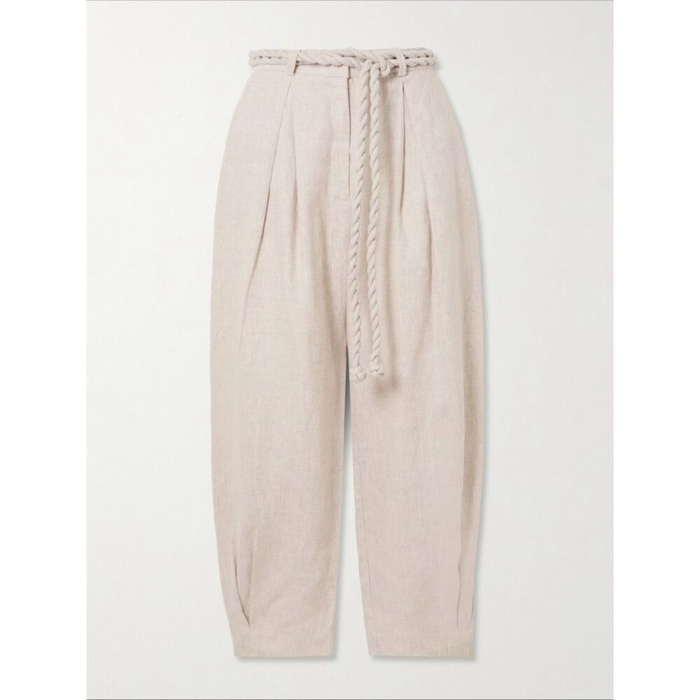 ANDRES OTALORA Una Vida belted pleated linen tapered pants 2